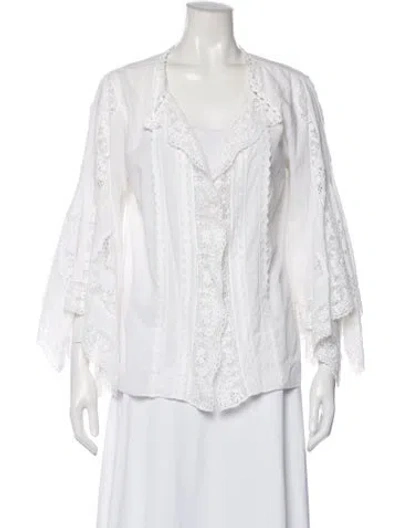 Pre-owned Oscar De La Renta Lace Pattern Jacket In White