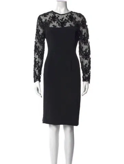 Pre-owned Oscar De La Renta Lace Pattern Knee-length Dress In Black