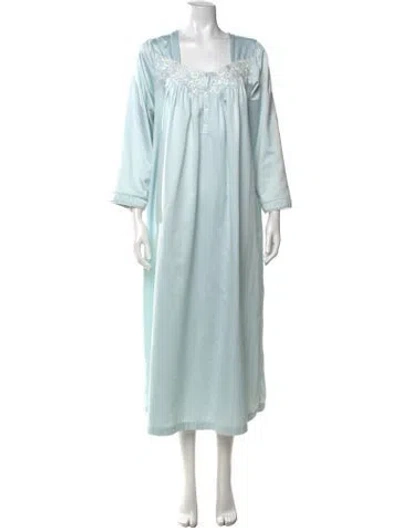 Pre-owned Oscar De La Renta Lace Pattern Lace Trim Embellishment Nightgown In Blue
