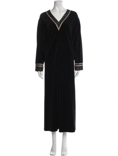 Pre-owned Oscar De La Renta Lace Pattern Long Dress In Black