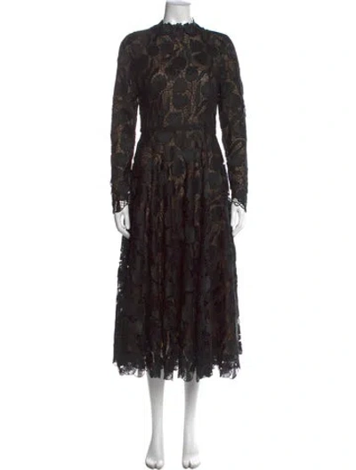 Pre-owned Oscar De La Renta Lace Pattern Midi Length Dress In Black