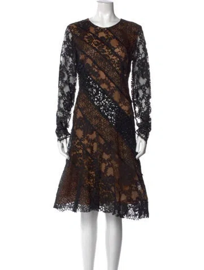 Pre-owned Oscar De La Renta Lace Pattern Midi Length Dress In Black
