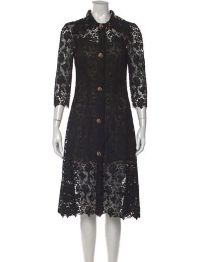 Pre-owned Oscar De La Renta Lace Pattern Midi Length Dress In Black