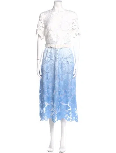 Pre-owned Oscar De La Renta Lace Pattern Midi Length Dress In Blue