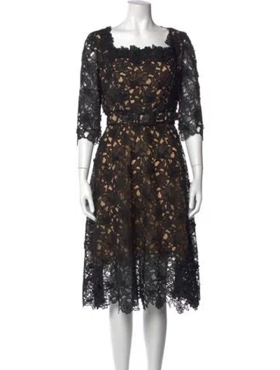 Pre-owned Oscar De La Renta Lace Pattern Midi Length Dress W/ Tags In Black