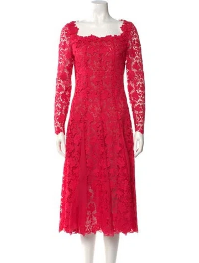 Pre-owned Oscar De La Renta Lace Pattern Midi Length Dress W/ Tags In Pink