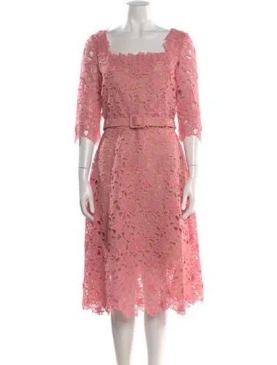 Pre-owned Oscar De La Renta Lace Pattern Midi Length Dress W/ Tags In Pink