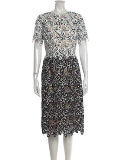 Pre-owned Oscar De La Renta Lace Pattern Midi Length Dress W/ Tags In White