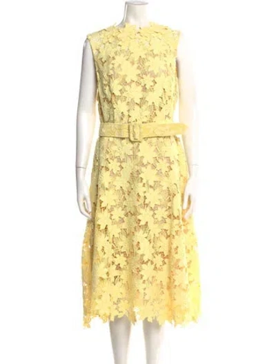 Pre-owned Oscar De La Renta Lace Pattern Midi Length Dress W/ Tags In Yellow