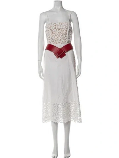 Pre-owned Oscar De La Renta Lace Pattern Midi Length Dress In White
