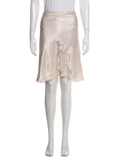 Pre-owned Oscar De La Renta Lace Pattern Midi Length Skirt In White