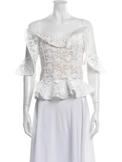 Pre-owned Oscar De La Renta Lace Pattern Off-the-shoulder Blouse In White