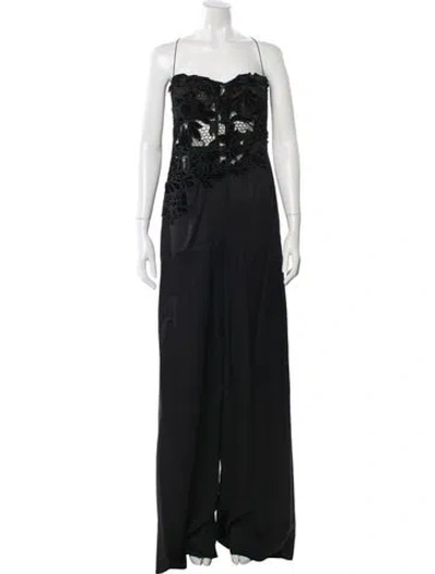Pre-owned Oscar De La Renta Lace Pattern Square Neckline Jumpsuit W/ Tags In Black