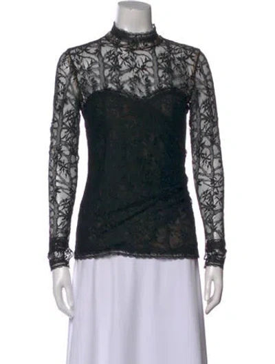 Pre-owned Oscar De La Renta Lace Pattern Turtleneck Blouse In Black