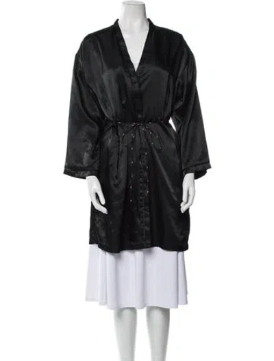 Pre-owned Oscar De La Renta Lace Trim Embellishment Robe In Black