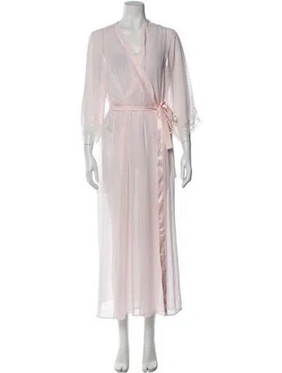 Pre-owned Oscar De La Renta Lace Trim Embellishment Robe In Pink