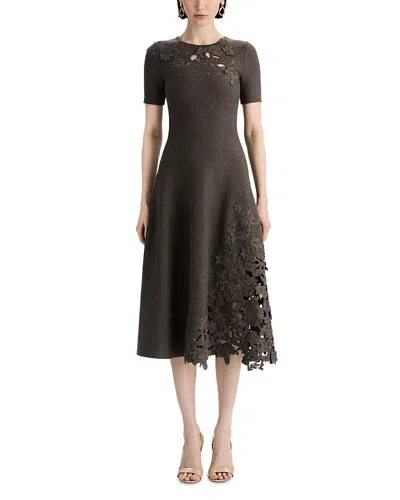 Oscar De La Renta Lace Trim Knit Dress In Black