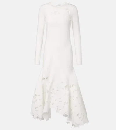 Oscar De La Renta Lace-trimmed Asymmetric Midi Dress In White