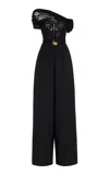 Oscar De La Renta Lace-trimmed Grain De Poudre Wool Jumpsuit In Black