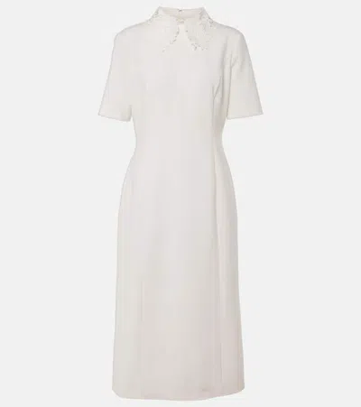 Oscar De La Renta Lace-trimmed Wool-blend Midi Dress In White