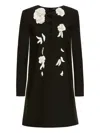 Oscar De La Renta Floral Embellished Long Sleeve Shift Dress In Black