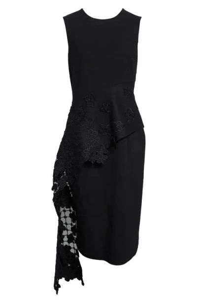 Oscar De La Renta Lace Waist Detail Sleeveless Cocktail Dress In Black
