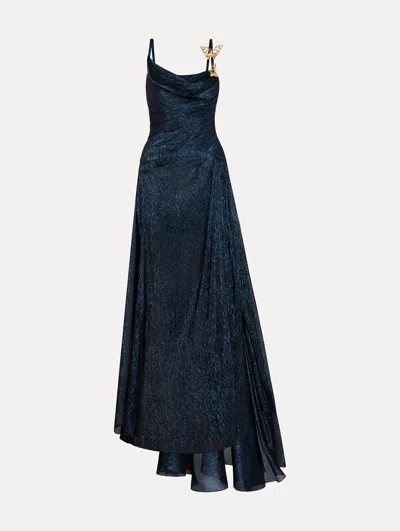 Oscar De La Renta Lam Mousseline Draped Gown In Animal Print