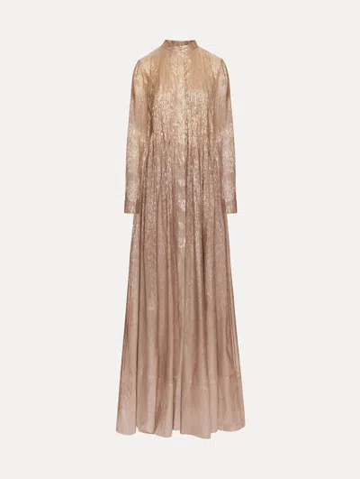 Oscar De La Renta Lam Mousseline Pleated Caftan In Brown