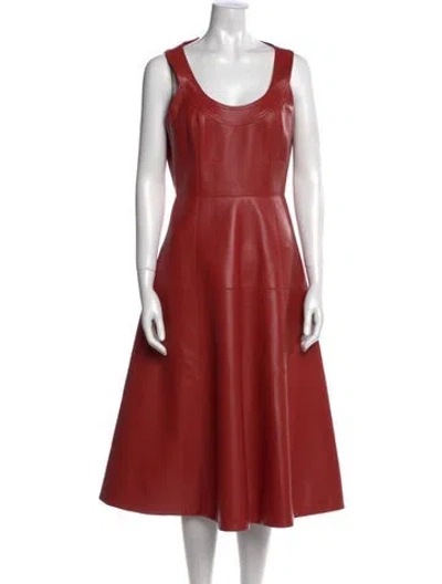 Pre-owned Oscar De La Renta Lamb Leather Midi Length Dress In Orange