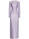 Oscar De La Renta Metallic Stretch Lame Strong-shoulder Gown In Purple
