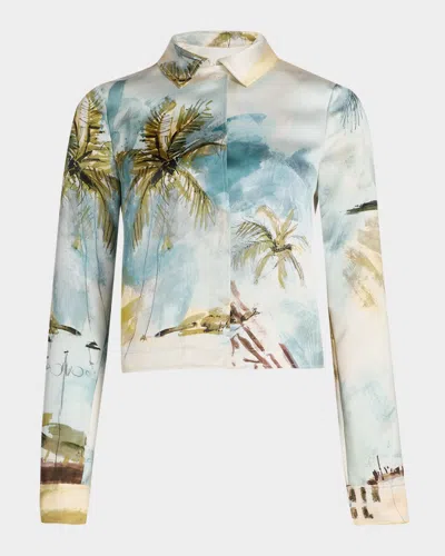 Oscar De La Renta Landscape-print Satin Single-breasted Jacket In Multi