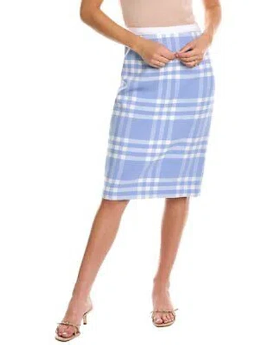 Pre-owned Oscar De La Renta Large Check Wool-blend Pencil Skirt Women's In Blue