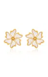 Oscar De La Renta Large Cherry Blossoms Clip-on Earrings In White