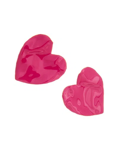 Oscar De La Renta Large Enameled Heart Earrings In Pink