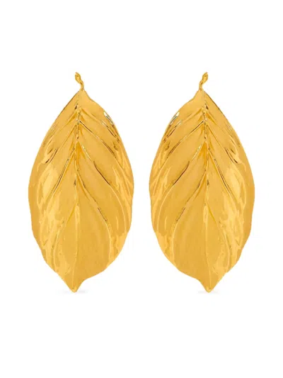 Oscar De La Renta Large Leaf Earrings