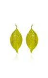 Oscar De La Renta Large Metallic Green Leaf Clip-on Earrings