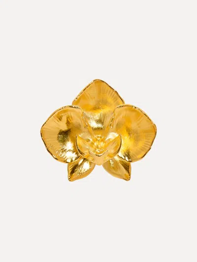 Oscar De La Renta Large Orchid Brooch In Gold