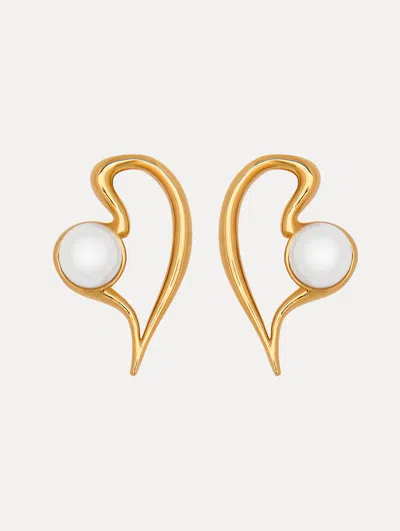 Oscar De La Renta Large Pearl Heart Earrings In White
