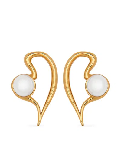 Oscar De La Renta Large Pearl Heart Earrings In Gold