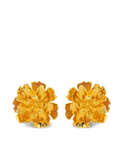 Oscar De La Renta Large Peony Clip-on Earrings In Gold