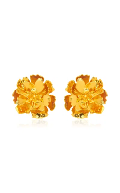 Oscar De La Renta Large Peony Stud Clip-on Earrings In Gold