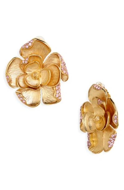 Oscar De La Renta Large Rose Clip-on Earrings In Gold