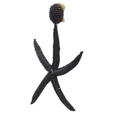 Oscar De La Renta Large Starfish Bead Clip On Earrings In Black