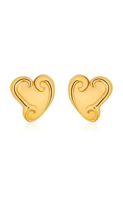 Oscar De La Renta Large Swirl Heart Earrings In Gold