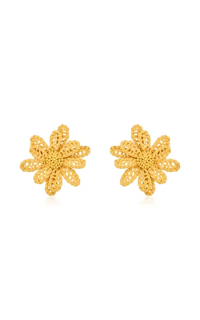Oscar De La Renta Large Woven Flower Stud Earrings In Gold