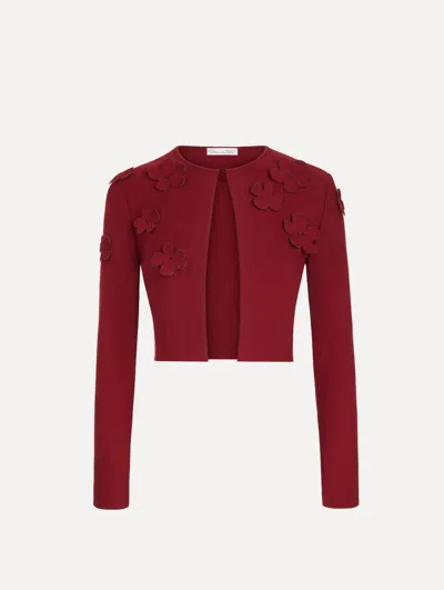 Oscar De La Renta Laser-cut Floral Knit Cardigan In Red