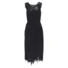 Oscar De La Renta Laser Cut Scribble Cut Out Scuba Sheath Pencil Dress In Black