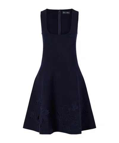 Oscar De La Renta Laser-cut Embroidered Knitted Mini Dress In Multi