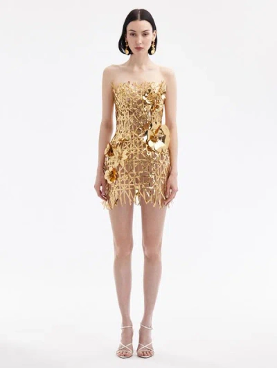 Oscar De La Renta Lattice-embroidered Mini Dress In Gold
