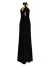 Oscar De La Renta Leaf-embellishment Velvet Gown In Black